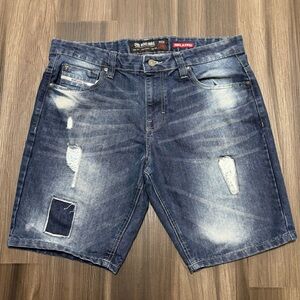 Ecko Unltd Shorts Men’s 36 Blue Relaxed Fit Distressed Modern Skater Jorts Denim